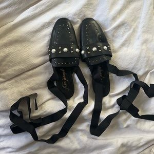 Free People Leather Mules Ballet Ribbons